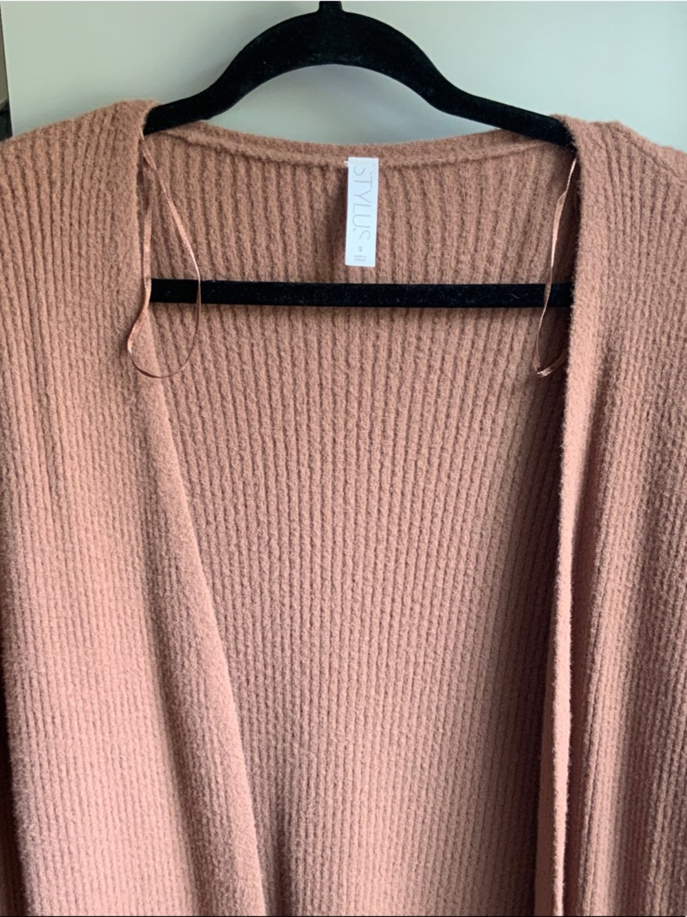 STYLUS Dusty Rose Ribbed Open-Front Women's Cardigan